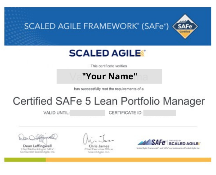 SAFe LPM Sample certificate